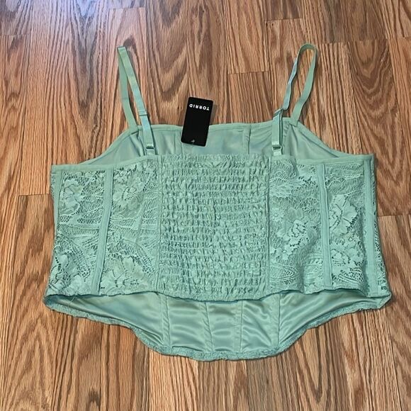 Torrid Lace power Mesh Crop Corset, smoke green, 1X, 14-16 - Picture 3 of 6